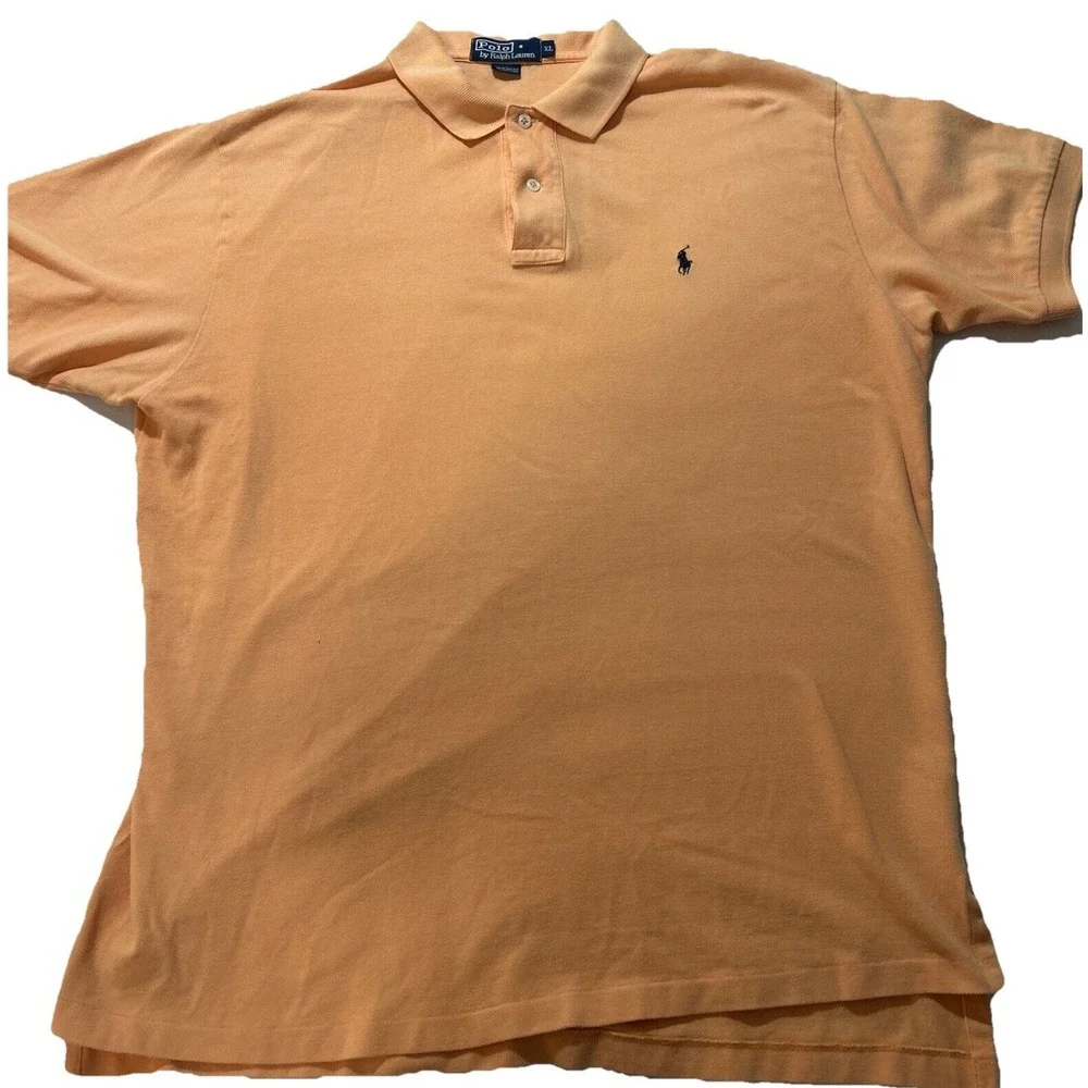 Ralph‎ Lauren Short Sleeve Polo Shirt, Light Orange, Embroidered, Mens XL